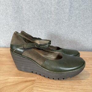 FLY LONDON Women's YUKO Wedge Mary Jane Pumps, Green, Size EU 40 9-9.5